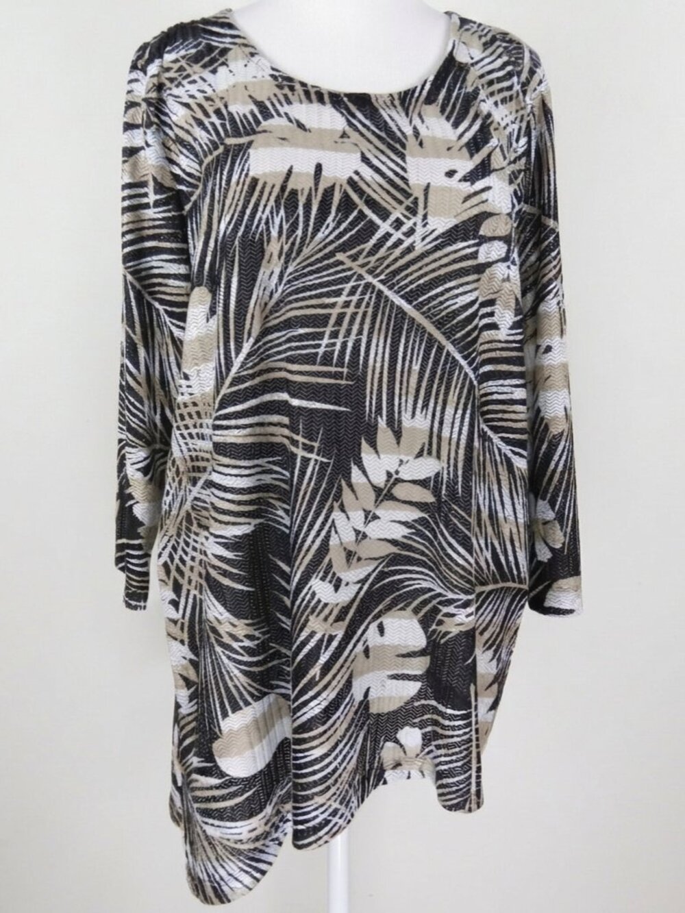 Chico's Women's Tropical Plam Tree Print 3/4-Sleeve Pullover Size L (C2150)